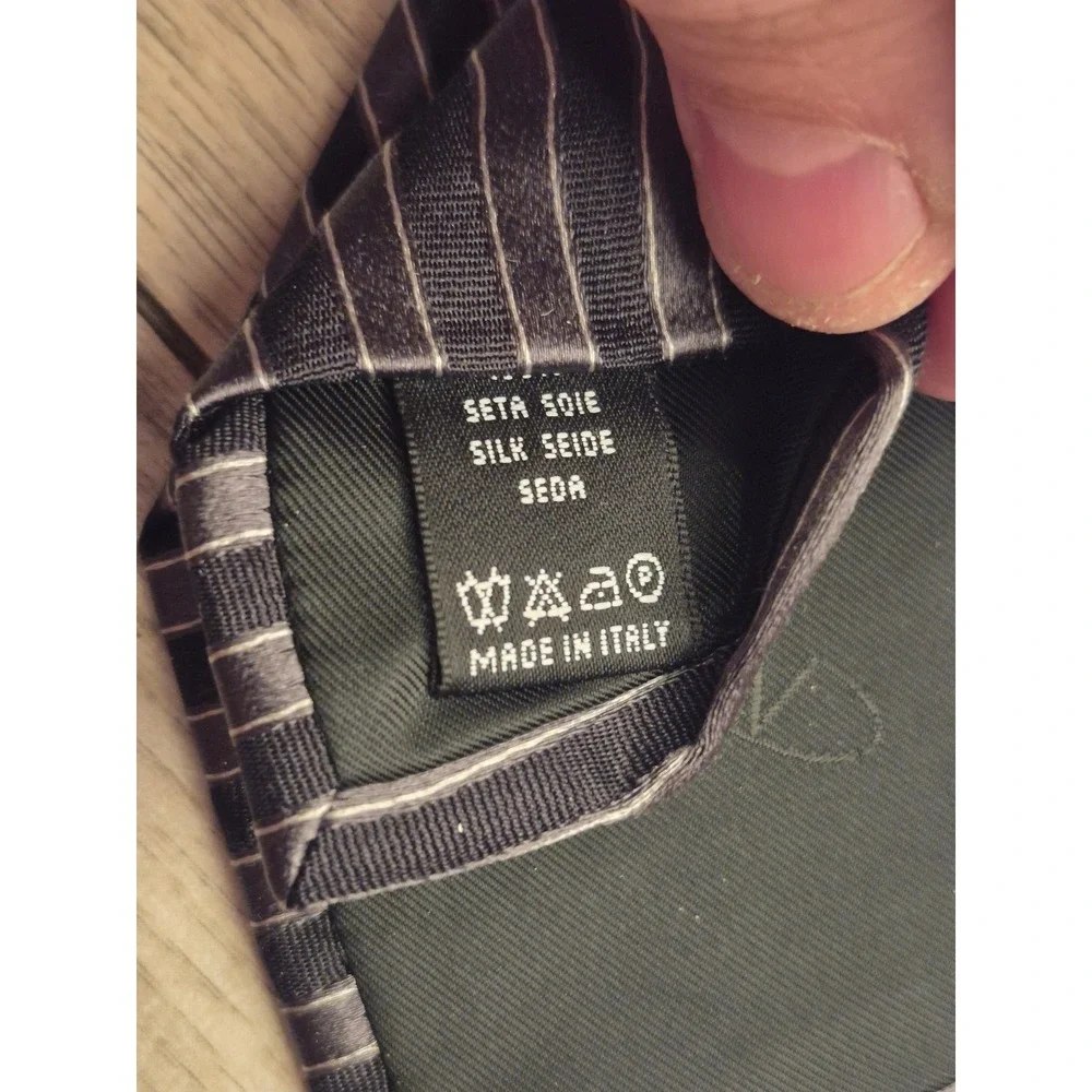 Valentino Mens‎ Silk Necktie Black Grey Diagonal Striped Made in Italy Tie